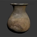 Ancient Handmade Pottery Sculpture With Textured Surface Small Mouth On Black Background