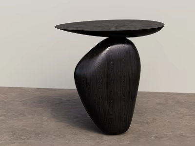Black Wooden Side Table With Unique Irregular Base And Round Top Design 3d model