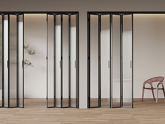 Modern metal frame glass folding door 3d model