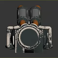 Watercraft Engine Part With Orange Pipes Gray Metal Structure And Reflective Surface 3d model