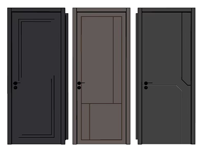 Stylish Hinged Doors In Dark Colors With Various Panel Designs For Home Interior 3d model