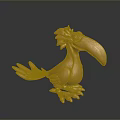 Golden Shiny Bird Sculpture With Large Beak And Artistic Design Details