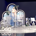 Modern Commercial Equipment Display With Illuminated Arches Brand Logos And Decorative Elements