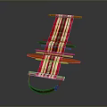 Stylish Lounge Chair With Wooden Frame And Woven Red White Striped Seat