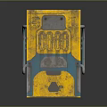 Retro Time Machine Device With Teal And Yellow Exterior And Silver Metal Handrails