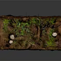 Cartoon Scene of Smiling Brown Rock With Green Grass and Small White Mushrooms