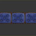 Stylish Public Bench With Three Blue Cushions Wooden Frame And Button Details