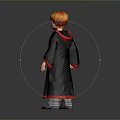 Red Haired Man in Black Robe with Red Sweater and Badge Gray Pants Gray Shoes