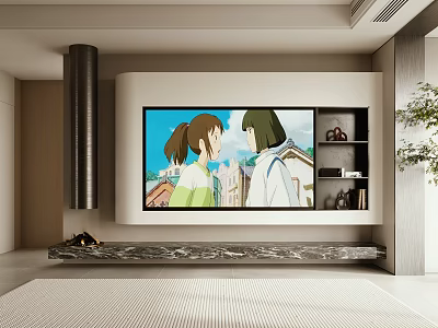 Modern TV Wall Design With Large Screen Marble Shelf And Storage 3d model