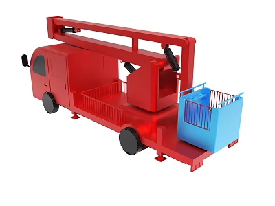 Red Utility Vehicle With Extendable Arm And Blue Working Basket Platform 3d model