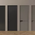 Four Modern Hinged Doors Dark Gray Black Light Gray Against Light Wall Wooden Floor