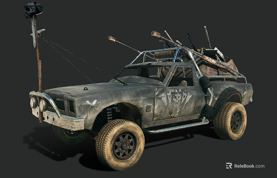 Worn Out Modified Off Road Car With Large Tires Graffiti And Roof Items 3d model 