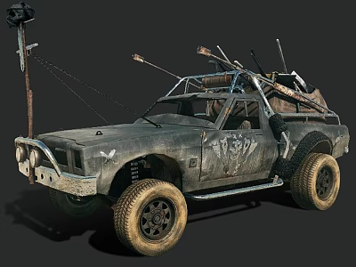 Worn Out Modified Off Road Car With Large Tires Graffiti And Roof Items 3d model