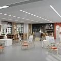 School Art Classroom With Green Wall Projection Screen Wooden Easels And Plaster Models