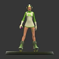 Detailed Female Character Figure In Green White Striped Outfit With Helmet And Roller Skates