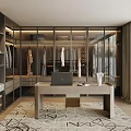 Modern Bedroom Interior With Wooden Bed Bench Closet And Patterned Rug