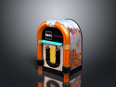 Vintage Orange And White Jukebox With Graffiti Style Peace Sign Design 3d model
