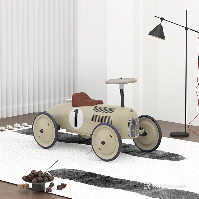 Vintage Style Electric Toy Car With Brown Seat And Number 1 Design 3d model 