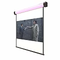 Projection Screen Showing Two Men Handing Paper On Brick Wall Background 3d model