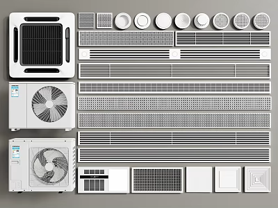 Various Air Conditioner Air Vent Designs Including Grille Circular and Linear Styles for Home 3d model