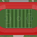 Football Field With Striped Green Turf White Lines And Red Running Track