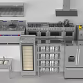 Modern Stainless Steel Kitchen Appliances With Range Hood Stoves Ovens Refrigerator And Cabinets