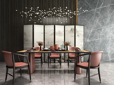 New Chinese Dining Table and Chair Combination Dining Table and Chair Chandelier Combination model