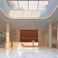 Modern Hotel Lobby Interior With Glass Skylight Large Windows Sofas And Green Plants