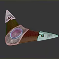 Triangular Decorative Artisan Piece With Red Silver Accents And Black Circular Design