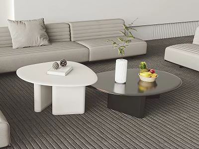 Modern Minimalist Living Room Coffee Tables White Black With Plant Fruits And Books 3d model