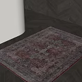 Intricate Square Rug With Red White Blue Pattern On Dark Wood Floor And White Furniture