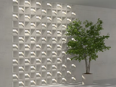 Geometric Pattern Wall Design With Potted Tree 3d model