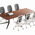Walnut Wooden Conference Table With White Mesh Office Chairs And Projector In Office Meeting Room