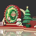 Festive Christmas Decorations With Wreath Tree Snowman And Gift Boxes 3d model