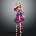 3D Anime Character With Cat Ears Pink Hair And Stylish Purple Dress