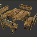 Rustic Wooden Dining Table Set With Four Chairs And Natural Grain Design 3d model