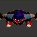 Game And Movie Character With Purple Hair Red Headband Blue Shirt And Red Shoes