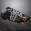 Classic Soccer Shoes With Dark Blue Upper White Stripes Red Toe And Cleated Sole