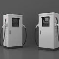 Modern White Electric Vehicle Charging Stations With Digital Screens And Cables