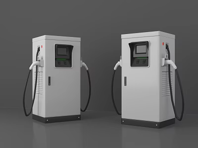 Modern White Electric Vehicle Charging Stations With Digital Screens And Cables 3d model