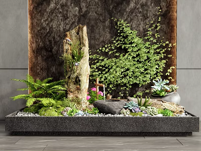Indoor Landscape With Rock Formation And Various Plants 3d model