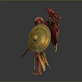 Red Winged Fantasy Warrior 3D Model With Golden Armor Shield And Sword