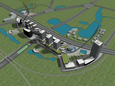 Modern Office Building Complex In Urban Planning With Green Spaces Waterfront And Transportation Links 3d model