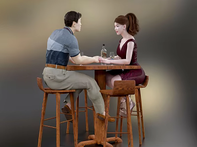 Couple Dating And Having Drinks At Table With High Stools 3d model