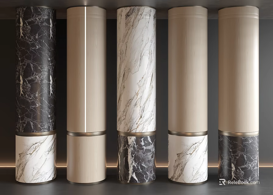 Modern Decorative Columns with Black White and Beige Marble Finishes in Various Designs 3d model 
