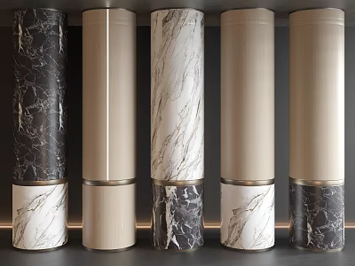 Modern Decorative Columns with Black White and Beige Marble Finishes in Various Designs 3d model