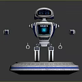 Robot Equipment With Metallic Body Blue Display Screen And Circular Platform Base 3d model
