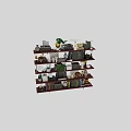 Stylish Decorative Ornament Set on Multi Layered Shelves with Books Plants Vases Frames and Sculptures