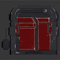 Sci-Fi Chamber Door Design With Gray Frame Red Panels And Yellow Accent Stripes Metallic Structure