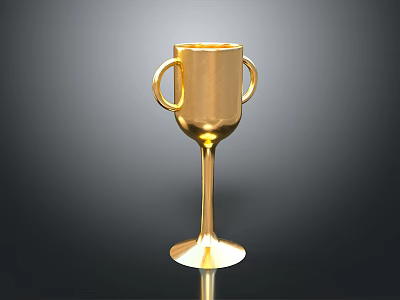 Golden Decorative Trophy With Two Handles And Tall Stem For Home Decor 3d model